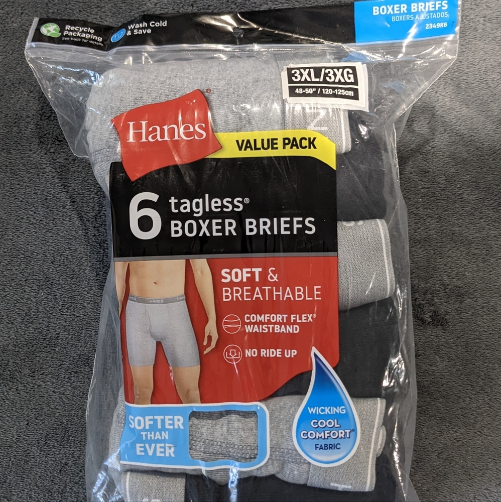 HANES tagless boxer briefs size 3XL, 6 pack, brand new